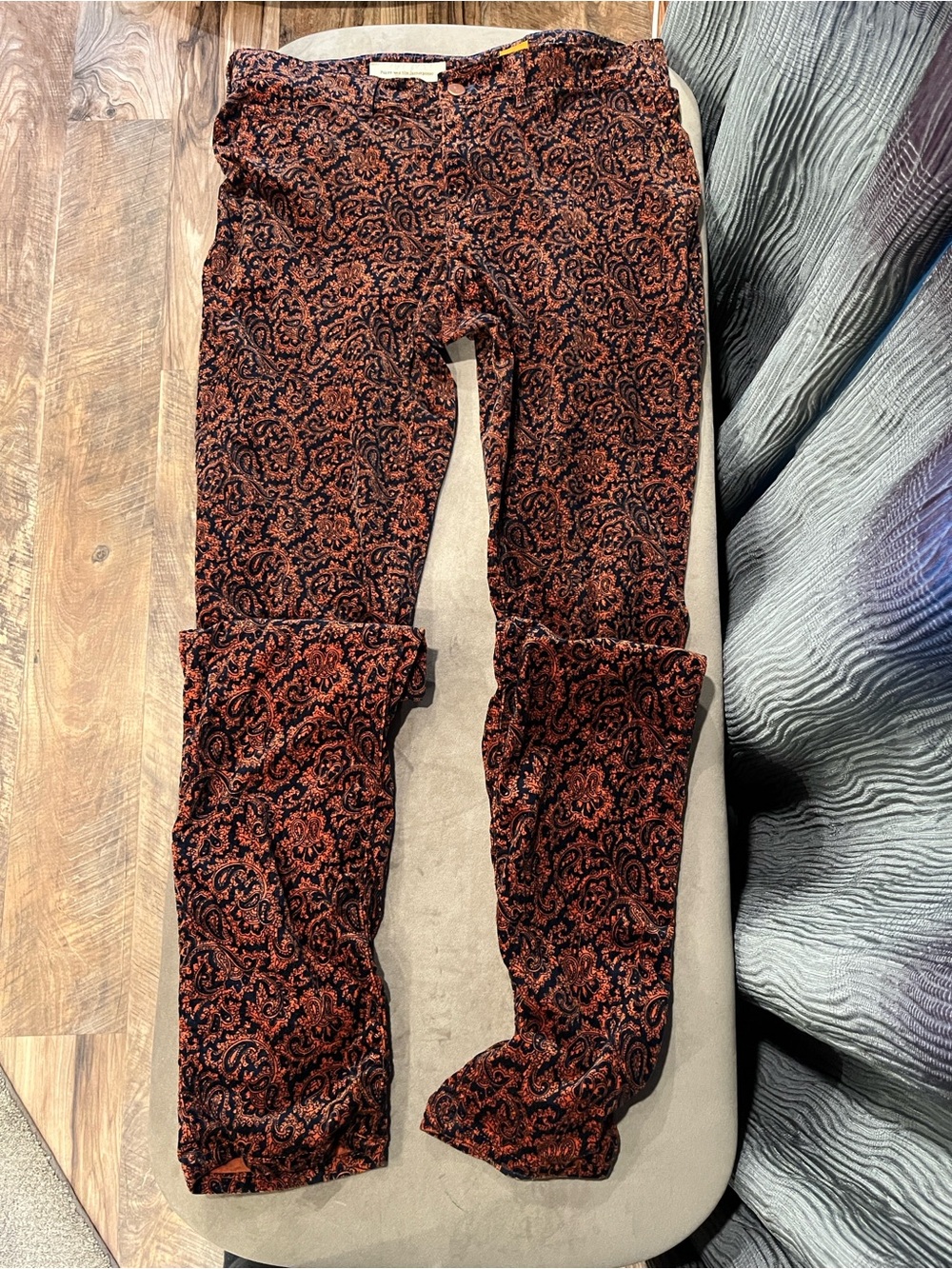 Pilcro Stretch Pants in Rust and Black Paisley